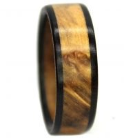 Gold burl wood engagement rings with blackwood band