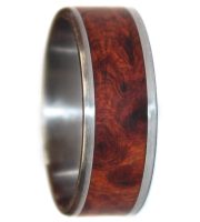 Stianless steel and amboyna burl wood wedding rings handmade in USA