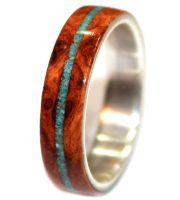 Amboyna burl with crushed turquoise custom wood ring for wedding