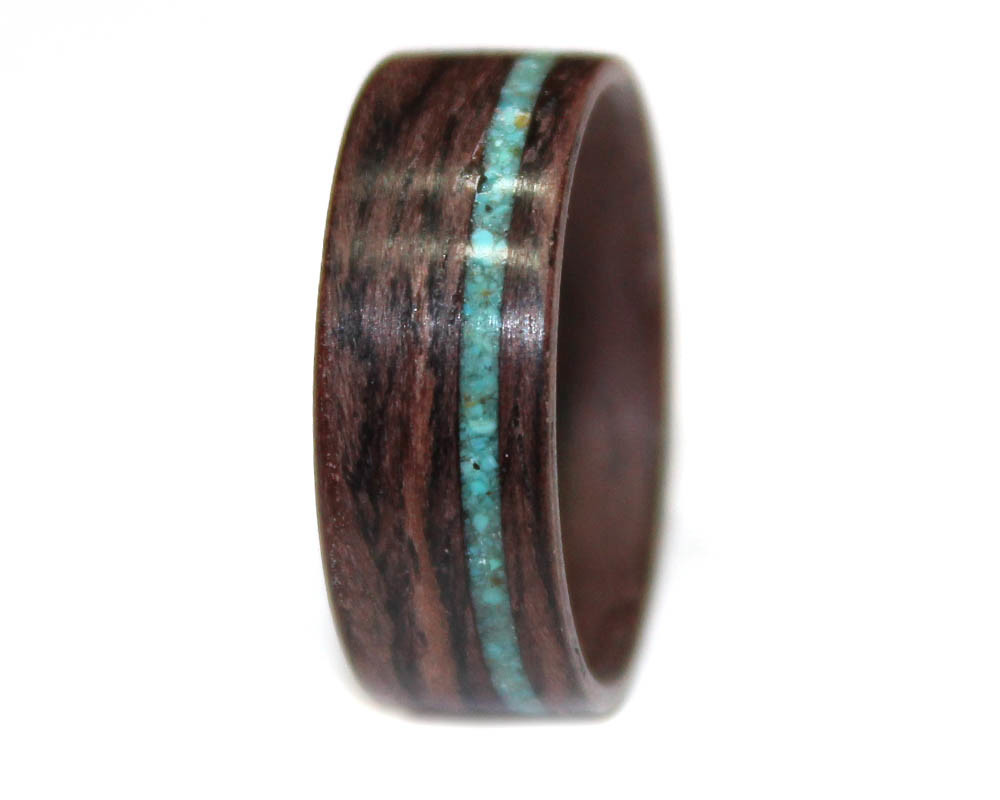 Wood Ring Walnut Bentwood Ring Wooden Turquoise Inlay Wedding Band Handmade Wood Ring Custom Men Women Wood Band Engagement Anniversary