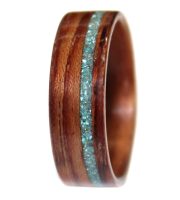 Wooden Ring of Honduran Rosewood and Turquoise Inlay