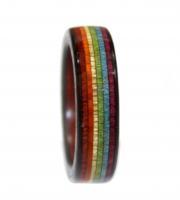 Rainbow wooden ring, layered. bloodwood, rosewood, blackwood, chakte viga,