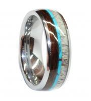 polished tungsten with deer antler, turquoise and koa wood